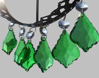 Emerald Green 2" Leaf Hanging Beads Prisms Christmas Tree Wedding Decorations Sun Catchers Chandelier Drops Glass Light Crystals Droplets