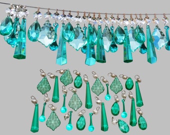 12 or 24 Chandelier Drops Glass Crystals Art Deco Aqua Marine Turquoise Green Beads Prisms Christmas Tree Wedding Decorations Light Parts
