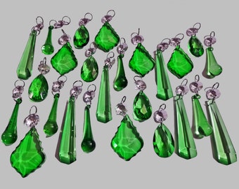 12 or 24 Emerald Green Chandelier Sun Catchers Drops Glass Crystals Droplets Prisms Beads Vintage Retro Wedding Window Decorations Crafts