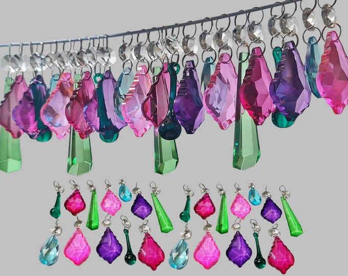 24 Color Chandelier Drops Glass Crystals Shabby Rainbow Prisms Chic Beads Vintage Christmas Tree Wedding Decorations Crafts Light Lamp Parts