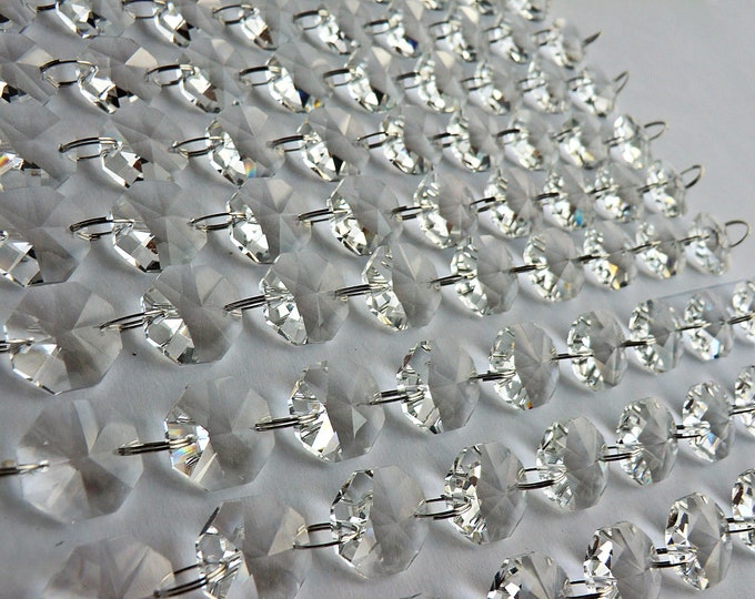 3 Sizes Clear Octagon Chandelier Drops Parts Cut Glass Crystals Droplets Beads Christmas Tree Vintage Wedding Wishing Decorations Garland
