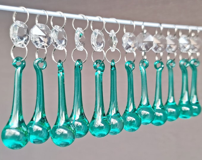 Aqua Marine 2" Orb Chandelier Drops Glass Crystals Droplets Beads Christmas Tree Decorations Wedding Prisms Xmas Drops Retro Light Parts