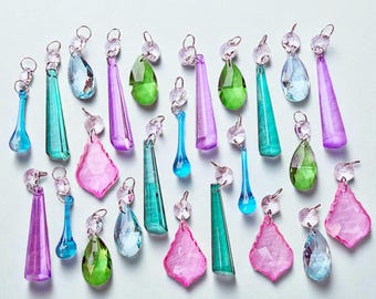 12 or 24 Pastel Color Chandelier Cut Glass Crystals Shabby Prisms Chic Beads Vintage Christmas Tree Wedding Decorations Crafts Light Parts