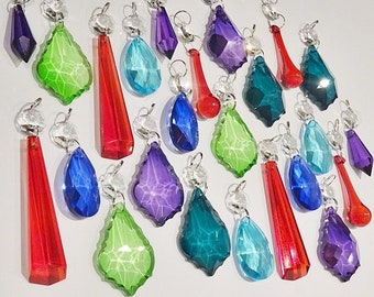 24 Color Chandelier Drops Glass Crystals Droplets Retro Chic Bundle Beads Vintage Christmas Tree Wedding Decorations Light Art Deco Crafts