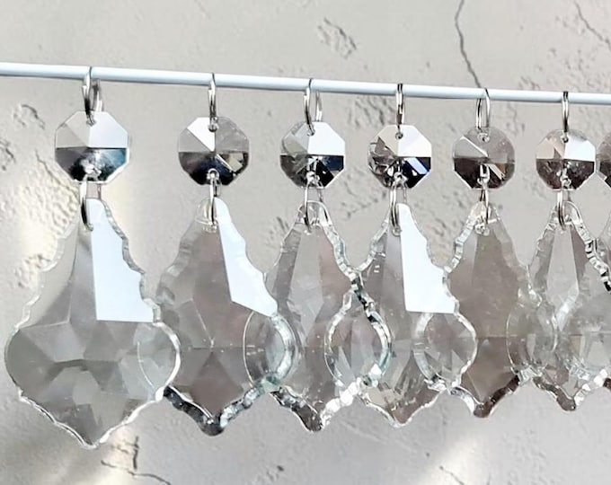 Chandelier 2" Leaf Drops Clear Glass Crystals Droplets Lamp Light Parts Beads Christmas Tree Wedding Decoration Antique Retro Pendalogues Bn