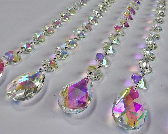 XXL Garland AB Aurora Borealis Chandelier Drops Glass Crystals Droplets Oval Beads Christmas Tree Wedding Feng Shui Sun Catchers Mobile