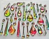 25 Chains Vitrail Vintage Colour AB Chandelier Drops Glass Crystals Droplets Beads Christmas Tree Wedding Decoration Crafts Light Lamp Parts