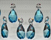 12 Antique Teal Chandelier Drops Glass Crystals Retro Droplets Oval Vintage Christmas Tree Wedding Wishing Decoration Beads Light Lamp Parts
