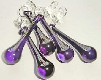 Purple Chandelier Drops Glass Crystals Droplets Gothic Chic Drops Orb Beads Vintage Christmas Tree Wedding Light Lamp Spare Parts Prisms Hot