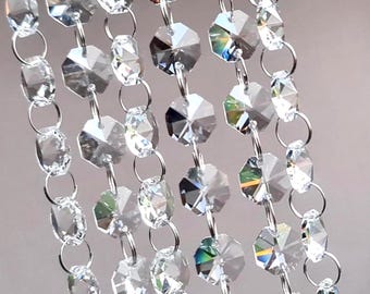 3 Sizes Clear Octagon Chandelier Drops Parts Cut Glass Crystals Droplets Beads Christmas Tree Vintage Wedding Wishing Decorations Garland