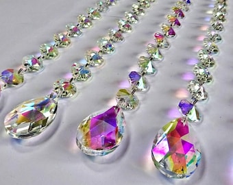 XXL Garland AB Aurora Borealis Chandelier Drops Glass Crystals Droplets Oval Beads Christmas Tree Wedding Feng Shui Sun Catchers Mobile