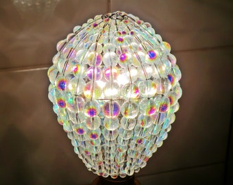 AB Iridescent Crystal Chandelier Inspired Glass Bead Lightbulb GLS Bulb Aurora Borealis Cover Sleeve Lamp Shade Light Drops Retro Kitsch