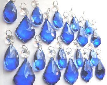 PICK FROM 4 Blue Sets Chandelier Drops Glass Crystals Droplets Feng Shui Beads Vintage Christmas Tree Wedding Decorations Sun Catchers Bling
