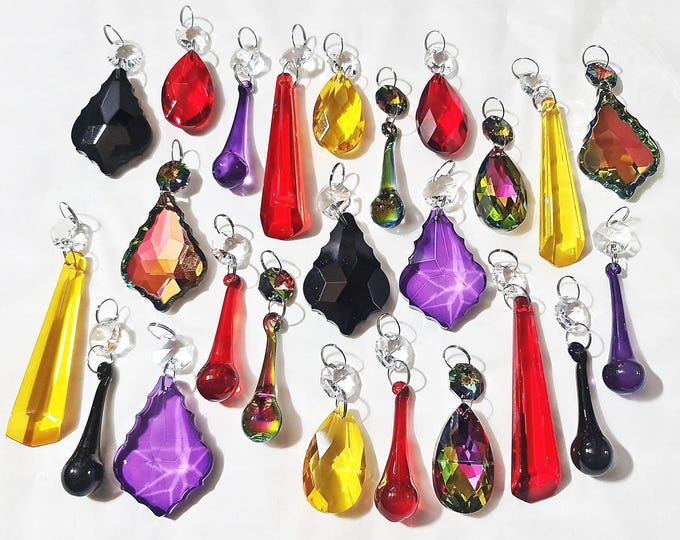 12 or 24 Gothic Halloween Autumn Fall Spooky Chandelier Drops Glass Crystals Droplets Retro Beads Window Decorations Light Witch Crafts Chic
