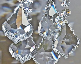 XL Leaf Prisms 3" 76mm Chandelier Drops Glass Beads Crystals Antique Wedding Christmas Decorations Light Parts Droplets Vintage Sun Catcher