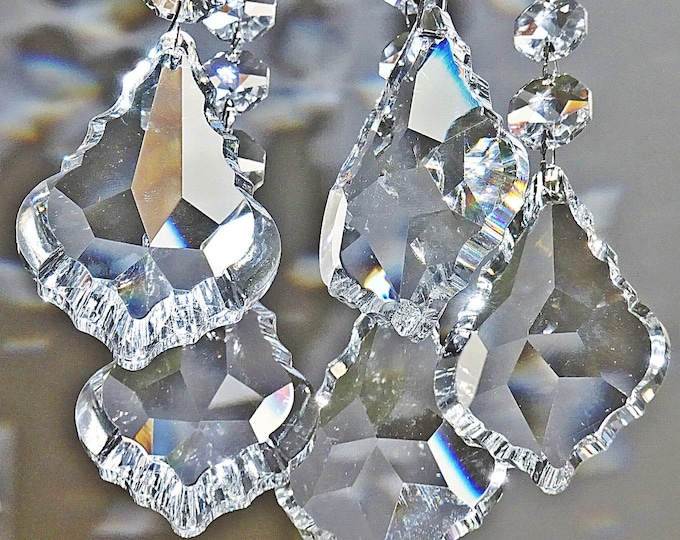 XL Leaf Prisms 3" 76mm Chandelier Drops Glass Beads Crystals Antique Wedding Christmas Decorations Light Parts Droplets Vintage Sun Catcher