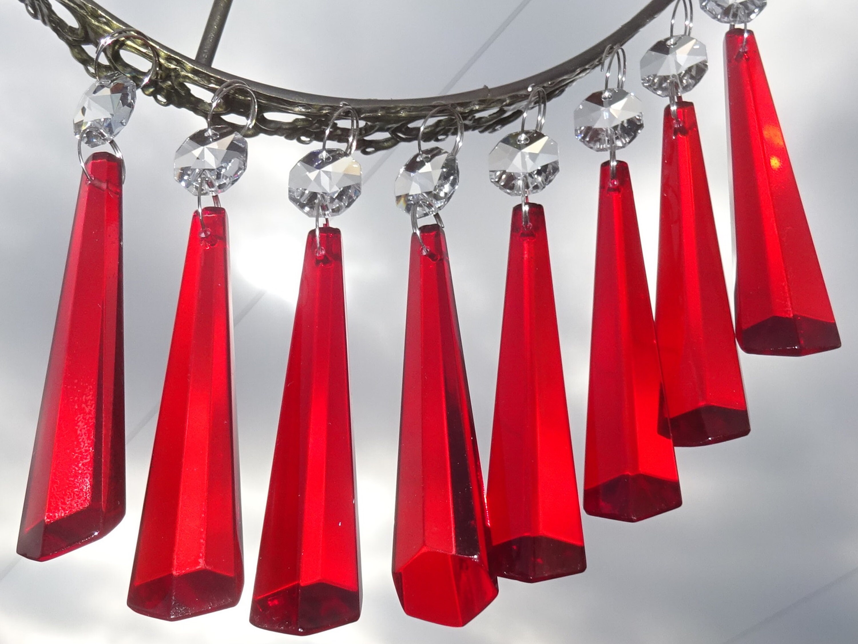 Chandelier Icicle Beads 3 Drops Red Glass Crystals Droplets Vintage
