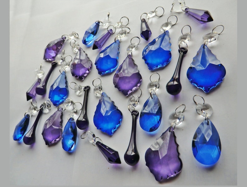 25 Gothic Purple & Blue Chandelier Drops Glass Crystals Droplets Beads Vintage Christmas Tree Wedding Decorations Prisms Retro Light Parts image 1