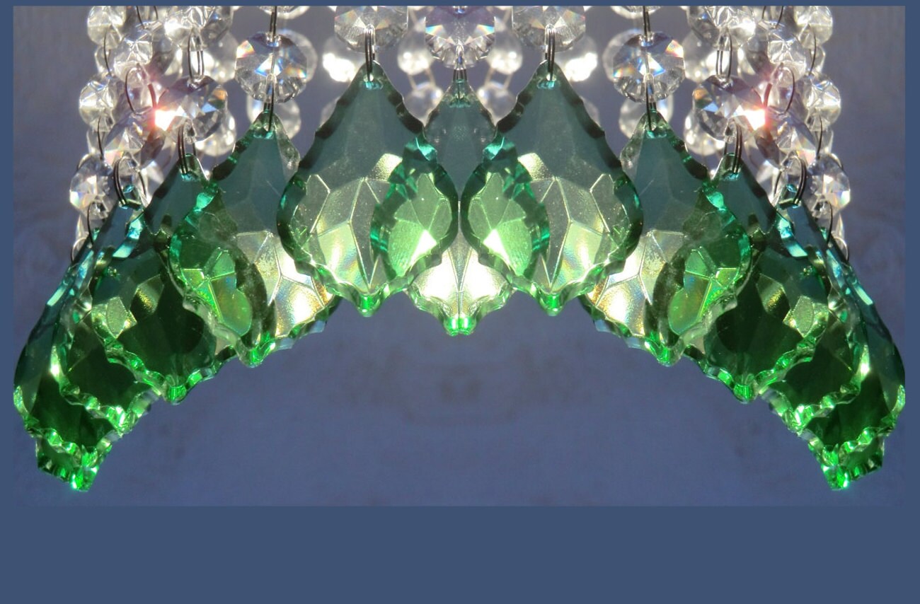 12 Emerald Green Chandelier Drops Glass Crystals Droplets Chic