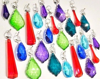 24 Color Chandelier Drops Glass Crystals Droplets Retro Bundle Beads Vintage Christmas Tree Wedding Decorations Light Art Deco Crafts Pride