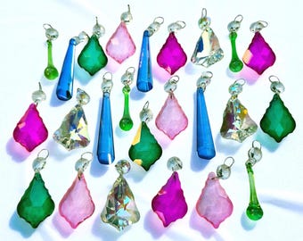 12 or 24 June Colors Rainbow Sun Catchers Chandelier Cut Glass Crystals Prisms Beads Vintage Christmas Tree Wedding Decorations Crafts Parts