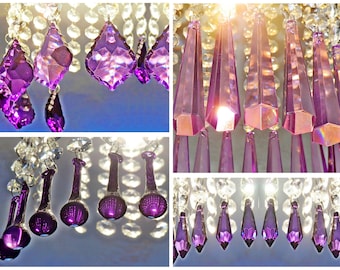 Purple & Lilac Chandelier Drops Glass Crystals Droplets Beads Prisms Feng Shui Vintage Christmas Tree Wedding Decorations Light Crafts Parts