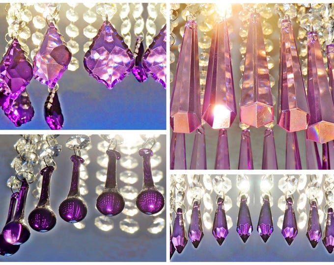 Purple & Lilac Chandelier Drops Glass Crystals Droplets Beads Prisms Feng Shui Vintage Christmas Tree Wedding Decorations Light Crafts Parts