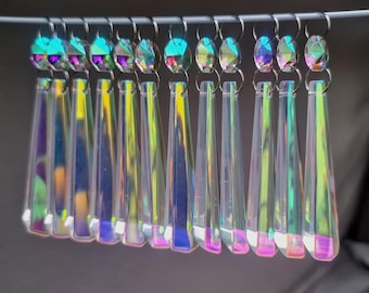 Aurora Borealis Chandelier Drops Glass AB Crystals Droplets 3" Blunt End Icicles Beads Christmas Tree Decoration Light Lamp Prisms Parts