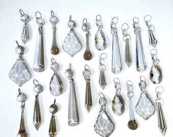12 or 24 Clear Cut Glass Sun Catchers Chandelier Crystals Droplets Retro Prisms Beads Vintage Christmas Tree Wedding Decorations Lamp Parts