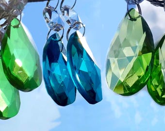 Emerald OR Peacock OR Sage Green Chandelier Drops Glass Light Parts Crystals Droplets Oval Beads Prisms Christmas Tree Wedding Decorations
