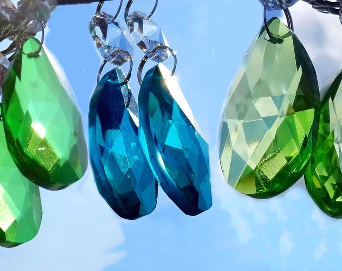 Emerald OR Peacock OR Sage Green Chandelier Drops Glass Light Parts Crystals Droplets Oval Beads Prisms Christmas Tree Wedding Decorations