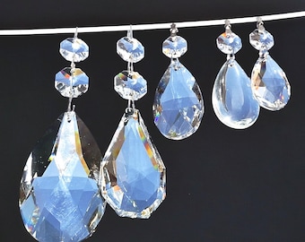 5 Types of Teardrop Oval Chandelier Beads Crystals 1.5 to 3" Glass Prisms Antique Wedding Christmas Crafts Light Parts Droplets Vintage