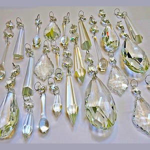 24 Chandelier Drops Parts Glass & XL Prisms Crystals Shabby Droplets Beads Christmas Tree Wedding Decorations Bundle Light Lamp Chic Parts