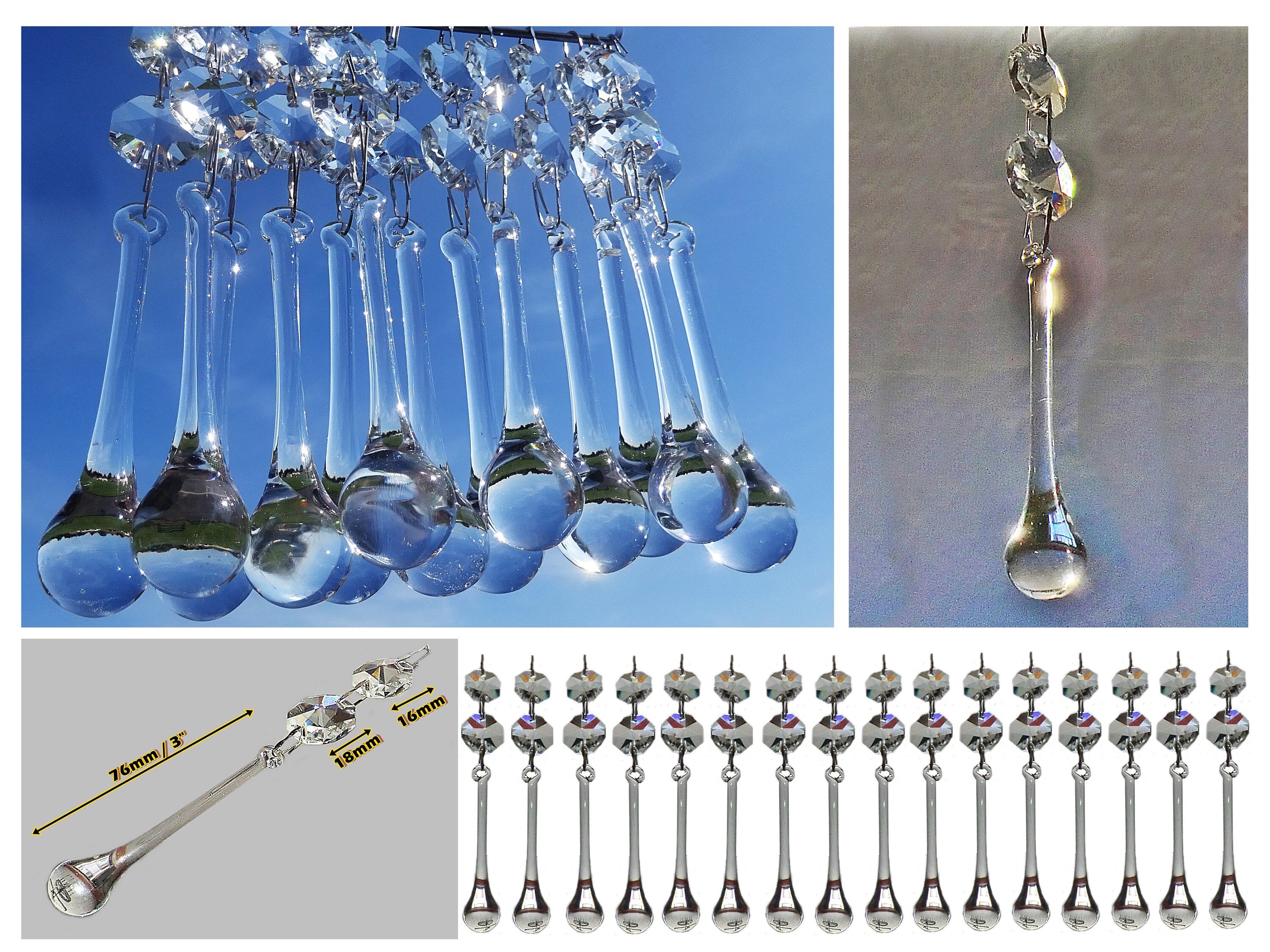 CHANDELIER GLASS CRYSTALS DROPS ANTIQUE AB DROPLETS ICICLE IRIDESCENT LAMP PARTS 