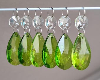 Sage Green Chandelier Drops Oval Almond Cut Glass Crystals Droplets Beads Lamp Light Parts Prisms Vintage Christmas Tree Wedding Decorations