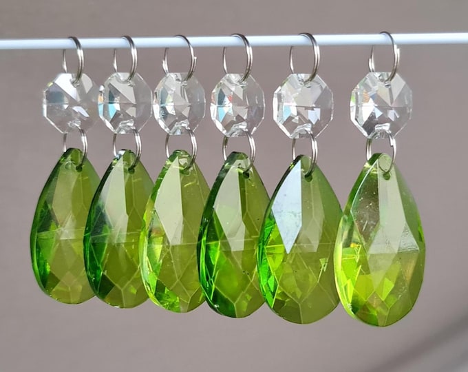 Sage Green Chandelier Drops Oval Almond Cut Glass Crystals Droplets Beads Lamp Light Parts Prisms Vintage Christmas Tree Wedding Decorations
