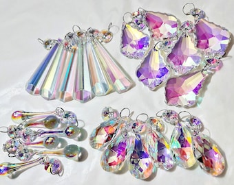 12 or 24 Aurora Borealis AB Chandelier Drops Glass Crystals Iridescent Droplets Beads Christmas Tree Wedding Decorations Crafts Sun Catchers