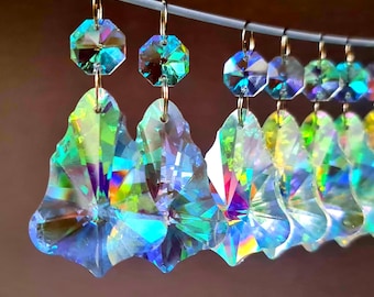 Aurora Borealis AB Double Sided Bell Facet 2" Chandelier Glass Iridescent Crystals Prisms Droplets Beads Christmas Wedding Decor Light Parts