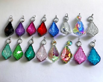 Choice of Colours - Leaf Shape - Chandelier Cut Glass Crystals Droplets Beads Vintage Christmas Tree Wedding Decoration Prisms Retro
