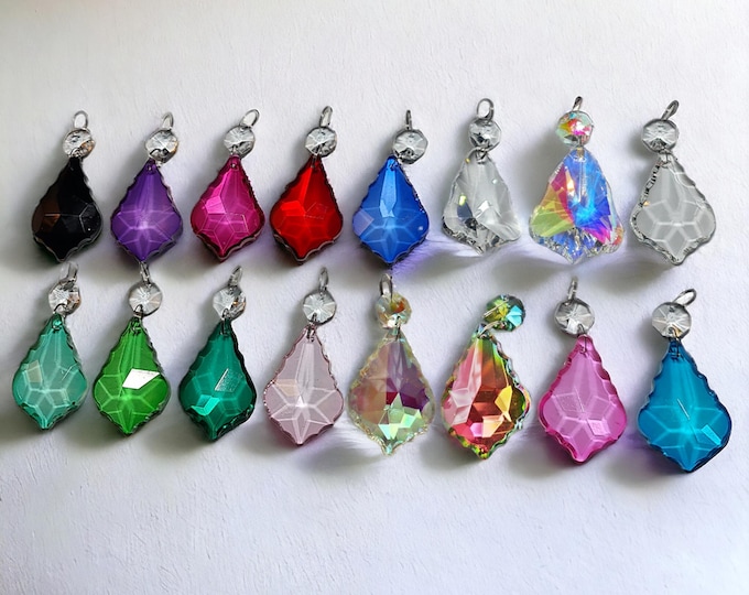 Choice of Colours - Leaf Shape - Chandelier Cut Glass Crystals Droplets Beads Vintage Christmas Tree Wedding Decoration Prisms Retro