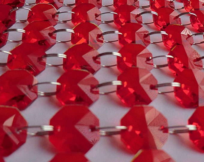 14mm Red Octagon Chandelier Drops Light Crafts Parts Glass Crystals Droplets Beads Christmas Tree Wedding Decorations Garland Prisms Vintage