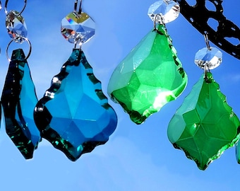 Emerald OR Peacock Green Chandelier Drops Glass Light Parts Crystals Droplets 2" Leaf Beads Prisms Christmas Tree Wedding Decoration Crafts