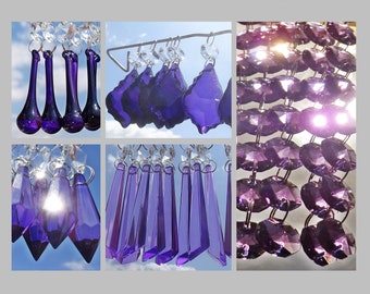 Purple & Lilac Chandelier Drops Glass Crystals Droplets Beads Prisms Feng Shui Vintage Christmas Tree Wedding Decorations Light Crafts Parts