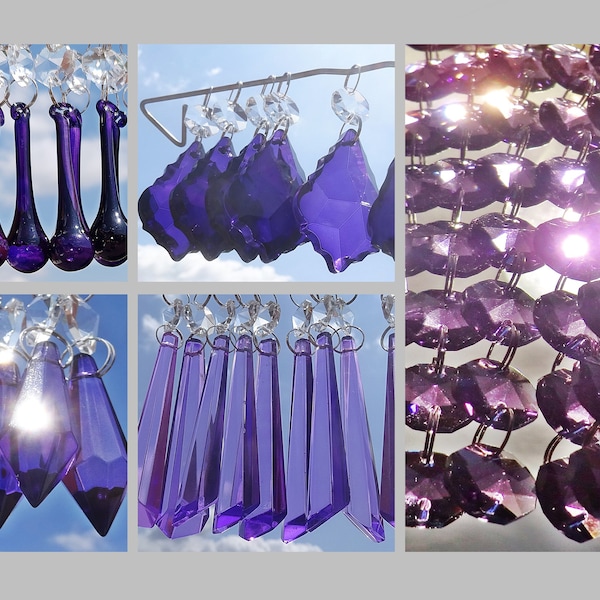 Purple & Lilac Chandelier Drops Glass Crystals Droplets Beads Prisms Feng Shui Vintage Christmas Tree Wedding Decorations Light Crafts Parts