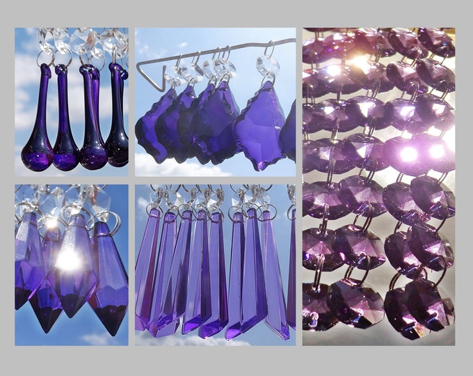 Purple & Lilac Chandelier Drops Glass Crystals Droplets Beads Prisms Feng Shui Vintage Christmas Tree Wedding Decorations Light Crafts Parts