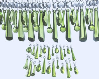 12 20 or 24 Sage Green Chandelier Drops Glass Crystals Droplets Crafts Beads Vintage Christmas Tree Wedding Wishing Decorations Light Parts