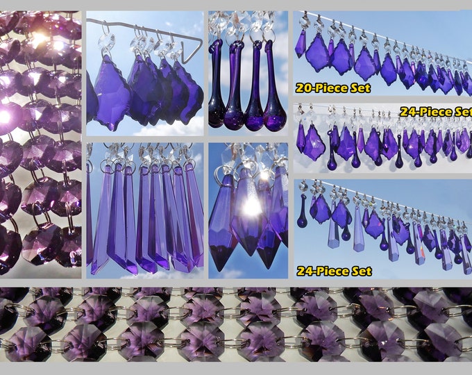 Purple & Lilac Chandelier Drops Glass Crystals Droplets Beads Prisms Vintage Christmas Tree Wedding Decorations Light Lamp Spare Craft Parts