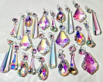 12 or 24 Aurora Borealis AB Chandelier Drops Glass Crystals Iridescent Droplets Beads Christmas Tree Wedding Decorations Crafts Sun Catchers