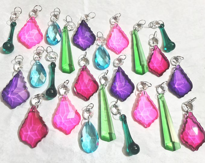 24 Color Chandelier Drops Glass Crystals Shabby Rainbow Prisms Chic Beads Vintage Christmas Tree Wedding Decorations Crafts Light Lamp Parts