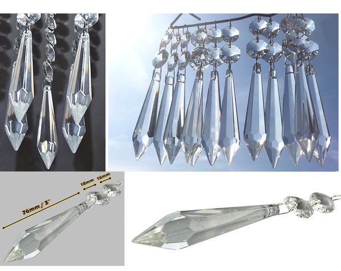 XL Torpedo 76 mm 3" Chandelier Drops Parts Cut Glass Icicles Crystals Droplets Beads Antique Christmas Tree Decorations Light Lamp Parts